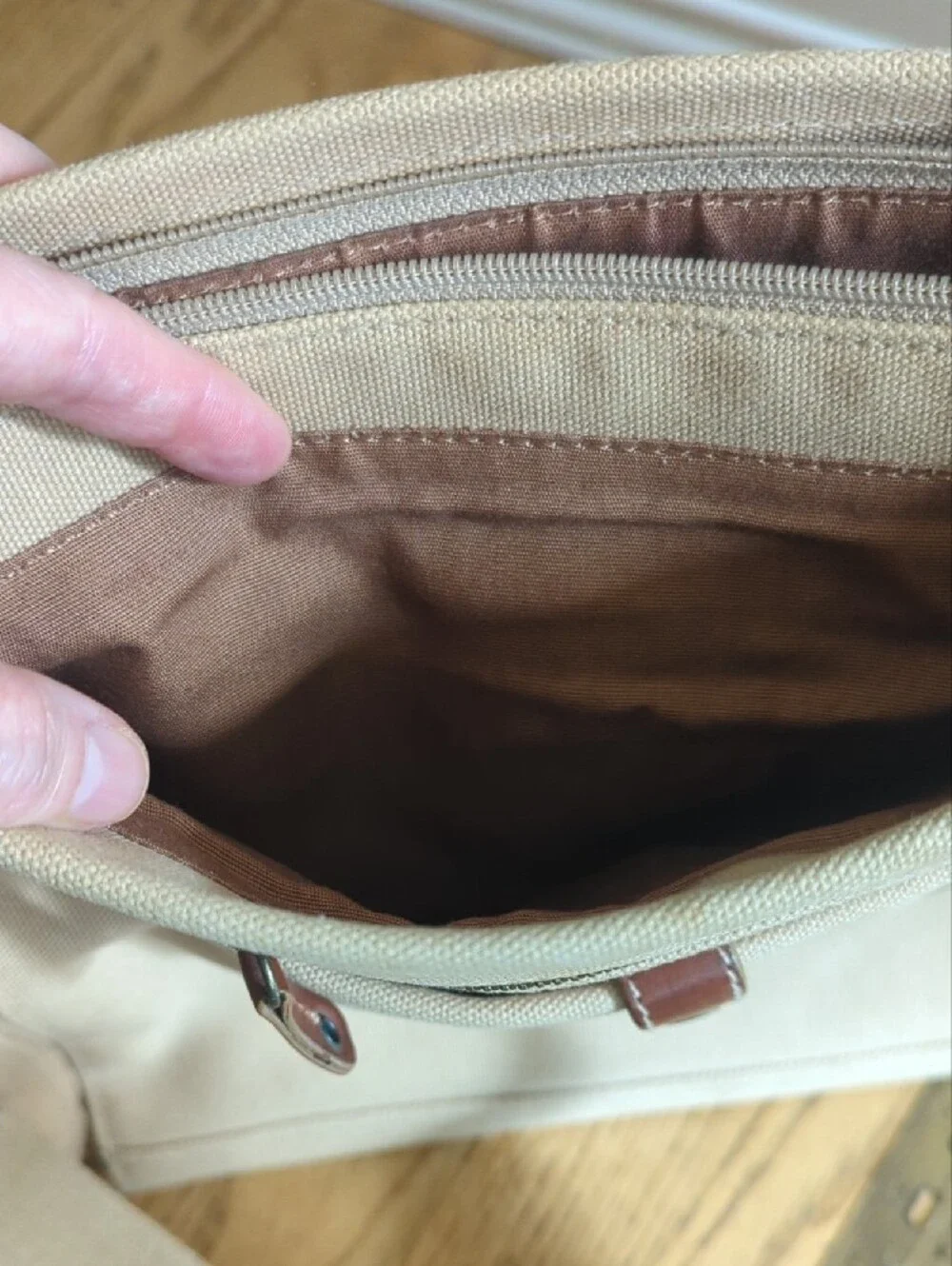 Fossil Canvas Messenger Bag in Beige